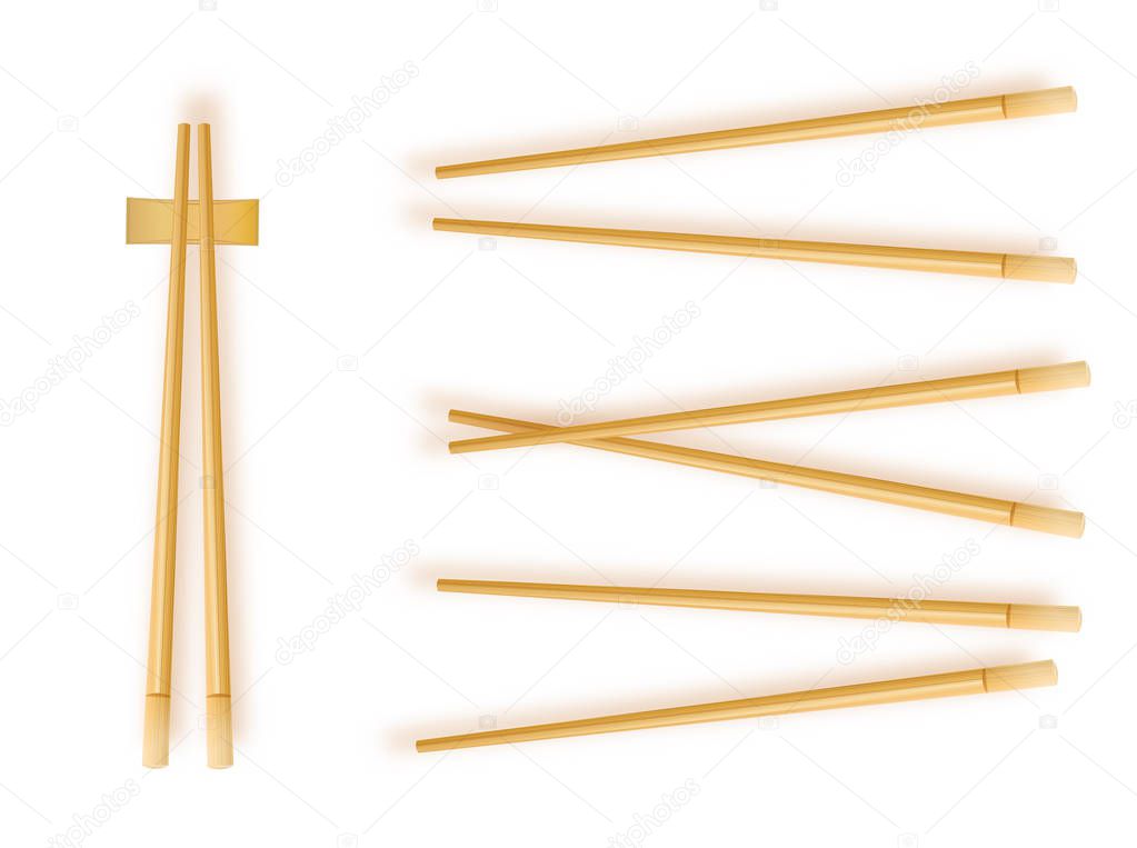 Chopsticks. Set Accessories for Sushi Isolated on White Background. Vector Illustration