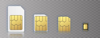 Esim katıştırılmış SIM kart simgesi simgesi kavramı. Yeni çip telefon hücresel iletişim teknolojisi. SIM-kart çip ile mobil cihazlar için ayarlayın. vektör çizim