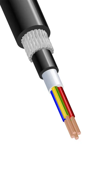 Fibre optique étanche Structure de câble tampon étanche à la fibre optique isolée sur fond blanc . — Image vectorielle