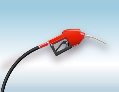 Benzin veya dizel vektör web afiş körüklüyor. Yakıt meme hortumu gaz, etanol veya biyodizel, Hat sanatı illüstrasyon üzerine. Dolum istasyonları ağ, petrol şirketi açılış sayfası