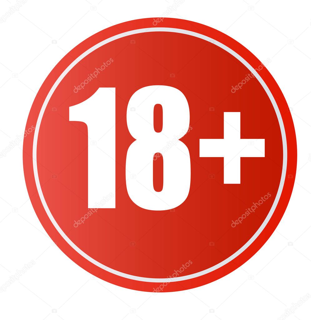 Under 18 years prohibition sign. adults only. Number eighteen in red crossed circle. symbols isolated on white background