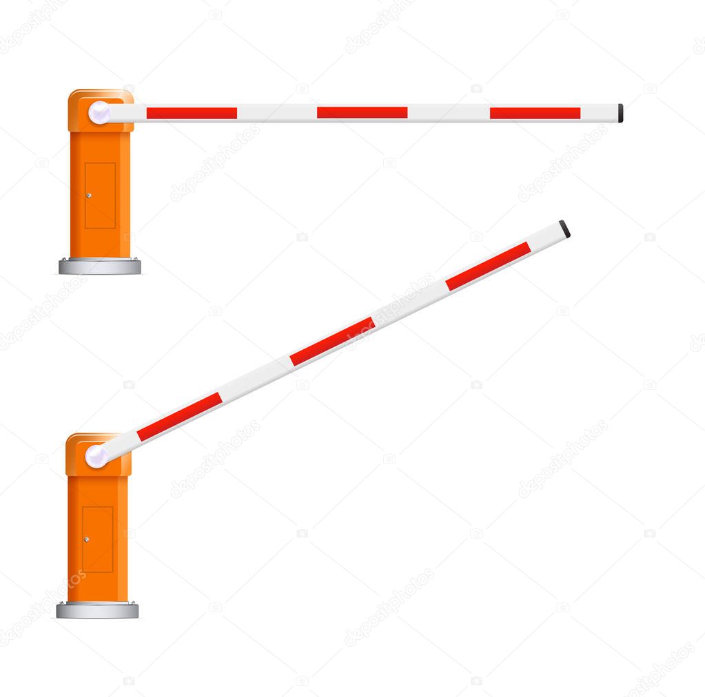 Barrier flock. Detailed illustrations of open and closed red and white automotive barriers.