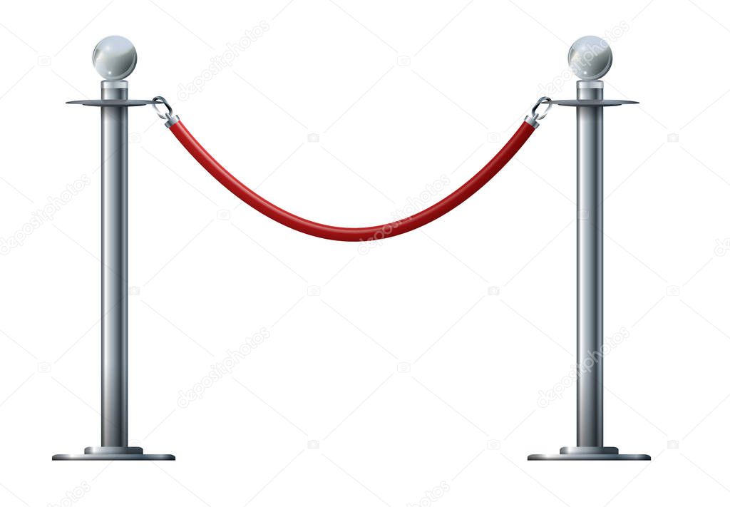 Barrier rope isolated on white. Silver luxury VIP concept 3d render