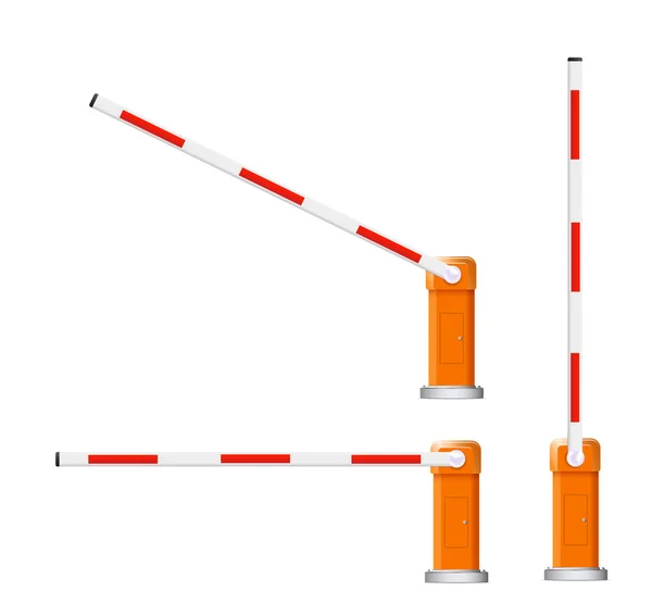 Stado barierowe. Szczegółowe ilustracje otwartych i zamkniętych czerwonych i białych barier samochodowych. — Wektor stockowy