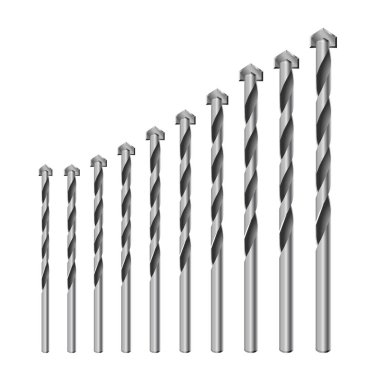 Perforatör Bitleri için beton için Gerçekçi 3d Detaylı Metalik Matkap İnşaat İşi Için Set Araçları, Sondaj Deliği.