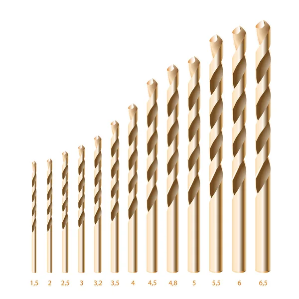 Perceuse métallique détaillée 3d réaliste pour métal pour perforateur Bits Set Outils pour travaux de construction, trou de forage . — Image vectorielle