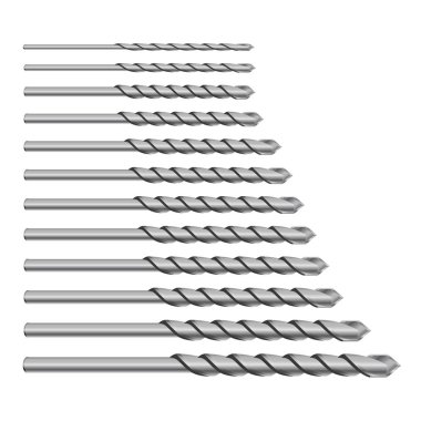 Perforatör Bitleri için beton için Gerçekçi 3d Detaylı Metalik Matkap İnşaat İşi Için Set Araçları, Sondaj Deliği.