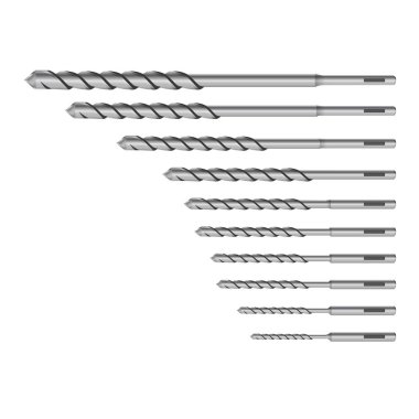 Perforatör Bitleri için beton için Gerçekçi 3d Detaylı Metalik Matkap İnşaat İşi Için Set Araçları, Sondaj Deliği.