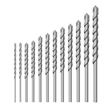 Perforatör Bitleri için beton için Gerçekçi 3d Detaylı Metalik Matkap İnşaat İşi Için Set Araçları, Sondaj Deliği.