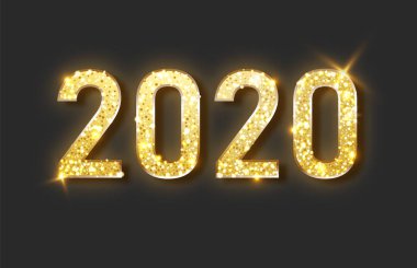 Mutlu yıllar 2020 afiş. Golden Vector lüks metin 2020 Mutlu yıllar. Altın Şenlikli Sayılar Tasarım.