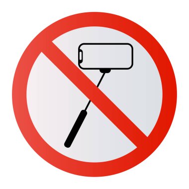 Hayır Ban Stop işareti No selfie çubukları Hiçbir fotoğraf Hiçbir kamera Vektör cep telefonu fotoğraf akıllı telefon yasak işareti simgesi monopod selfie yasak dikkat et tutun sopalar daire şekil Dikkat işaretleri