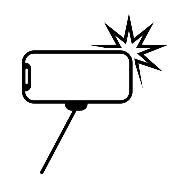 Signo de cámara fotográfica selfie stick. Fotografía vectorial desde un teléfono móvil. El teléfono inteligente está permitido. Selfie monobreed resuelto icono de símbolo. Cuidado con los palos de selfie . — Vector de stock