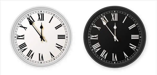 Набор значков белых и чёрных офисных часов. Дизайн шаблона крупным планом в векторе. Макет для брендинга и рекламы изолирован на белом фоне . — стоковый вектор