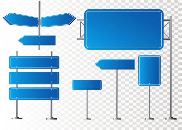 Panneaux routiers bleus. Tableau blanc avec place pour le texte. Maquette. Panneau d'information isolé. Direction. Illustration vectorielle — Image vectorielle