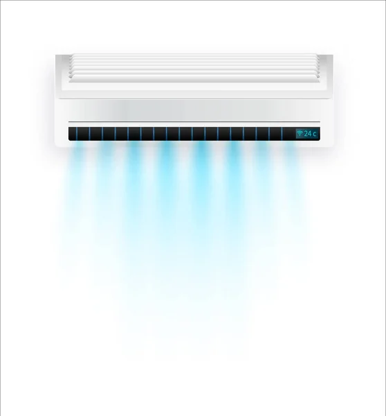 Vektorová klimatizace s izolovaným čerstvým vzduchem. Bílá klimatizace izolované na jasném pozadí ve vektorovém stylu. Ilustrace o elektrickém zařízení v domě. — Stockový vektor