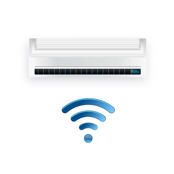 Système split climatiseur onduleur. Système de contrôle du climat frais et froid. Conditionnement réaliste avec contrôle WiFi sur Internet. Illustration vectorielle — Image vectorielle