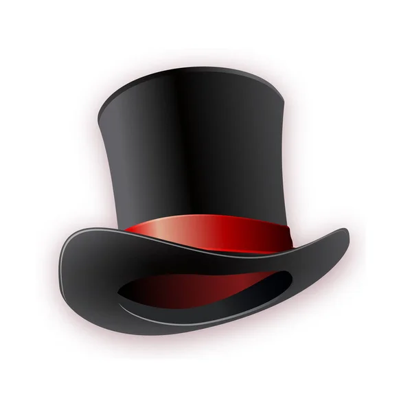 Черная цилиндрическая шляпа с красной лентой. Волшебная шляпа . — стоковый вектор