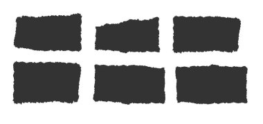 Tırtıklı dikdörtgen. Kağıtlar yırtılmış, kenarları sivri dikdörtgen şeklinde. Dikdörtgen yırtılmış kağıt şekli. Manşet, hat sınırı, izole grunge başlık arkaplanı. Sert kenar dikdörtgen çerçeve. Vektör illüstrasyonu