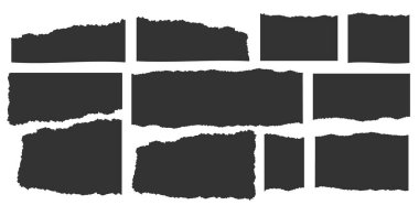 Tırtıklı dikdörtgen. Kağıtlar yırtılmış, kenarları sivri dikdörtgen şeklinde. Dikdörtgen yırtılmış kağıt şekli. Manşet, hat sınırı, izole grunge başlık arkaplanı. Sert kenar dikdörtgen çerçeve. Vektör illüstrasyonu