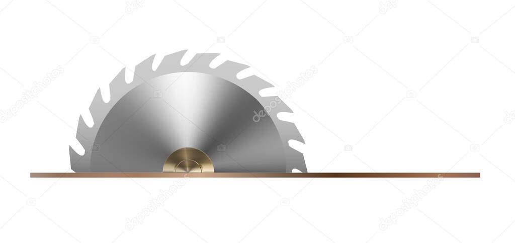 Cartoon circular blades icon or symbol. Drawing half logo. Circular saw blade for woodworking machine, sawing machine. Electric saw, circle. Vector illustration