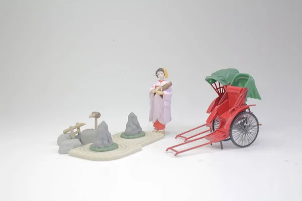 Mini Estátua Vermelho Vintage Oriental Rickshaw Táxi — Fotografia de Stock