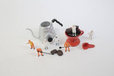 Kahve yapma ekibi. Makro fotoğrafı.