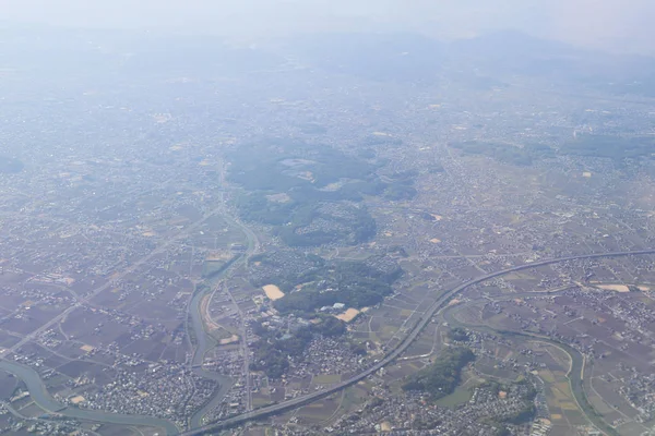 Vue Aérienne Fenêtre Plan Donnant Sur Terre Ferme — Photo