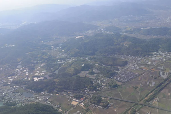 Vista Aérea Ventana Del Avión Mirando Hacia Abajo Tierra —  Fotos de Stock