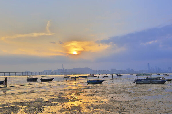 a Sunset beach in hong kong Lau Fau Shan