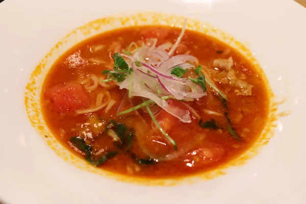 Sopa Tomate Com Macarrão Verduras — Fotografia de Stock