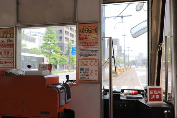 Tram Sulla Strada Della Città Okayama Giappone — Foto Stock