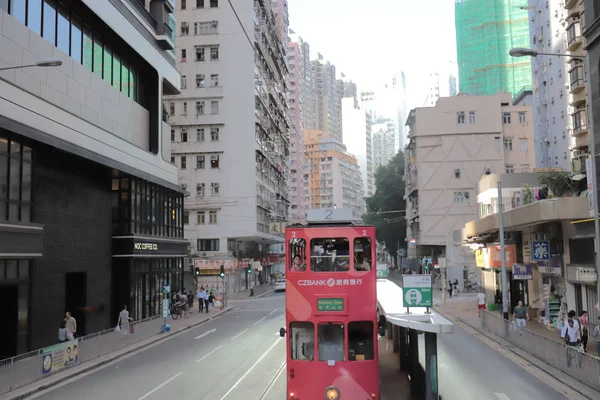 Tram Deux Étages Dans Rue Hong Kong — Photo