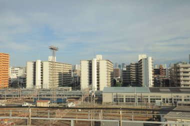 Şehir manzarası tramvay pencereden görüntüleme