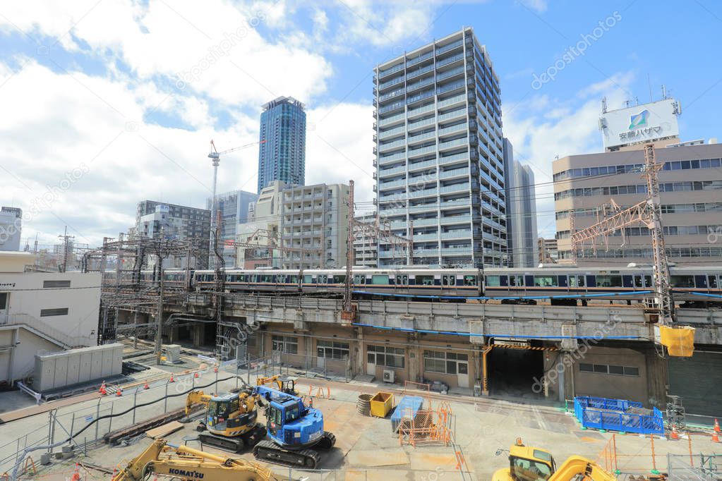 View through tram window of Osaka Loop Line