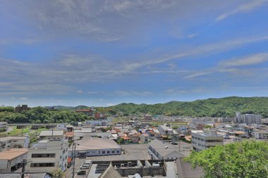 Tsuyama görünümü kale ve Japonya yaz saati