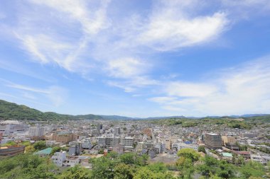 Tsuyama görünümü kale ve Japonya yaz saati