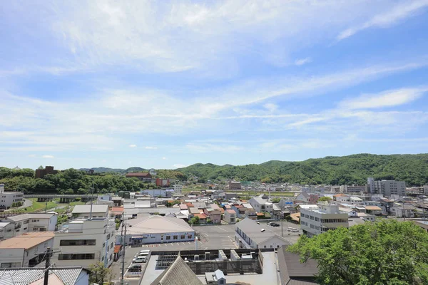 Tsuyama görünümü kale ve Japonya yaz saati