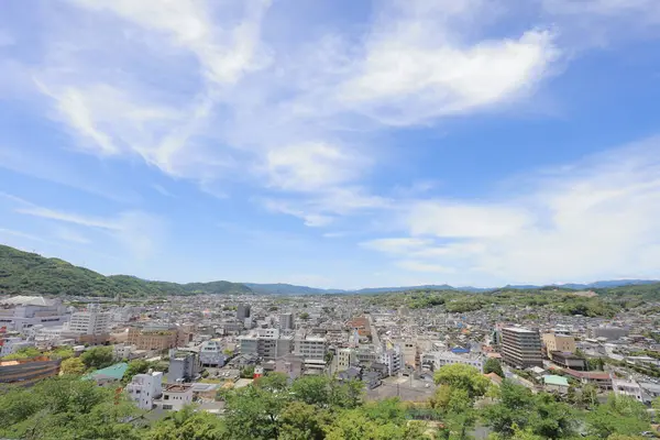 Tsuyama görünümü kale ve Japonya yaz saati