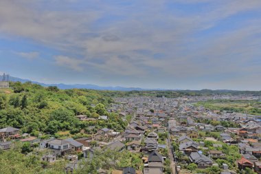 Tsuyama görünümü kale ve Japonya yaz saati