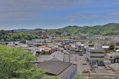 Tsuyama görünümü kale ve Japonya yaz saati