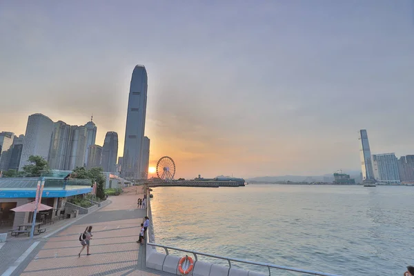 Vista Del Puerto Hong Kong Atardecer —  Fotos de Stock