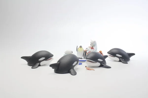 Mini Ataque Figura Mergulhador Por Whale Orca — Fotografia de Stock