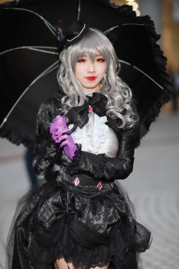 kimliği belirsiz Japon anime cosplay poz, 2018