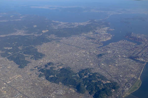 Uma Vista Cidade Japão Através Janela — Fotografia de Stock