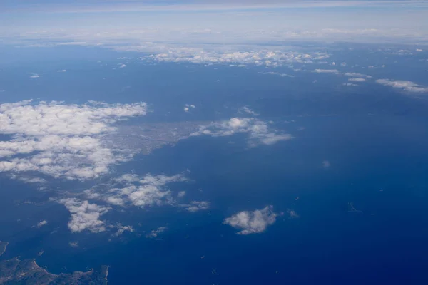 Vista Aérea Janela Plana Olhando Para Baixo Para Aterrar — Fotografia de Stock