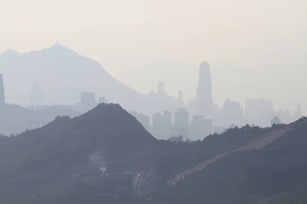 Hong Kong Oscurecido Por Contaminación Del Aire Como Desde Klm —  Fotos de Stock