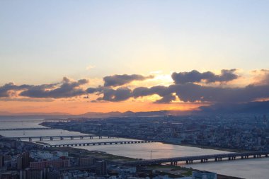 gece görünümü, Japonya Osaka kenti ışıklar