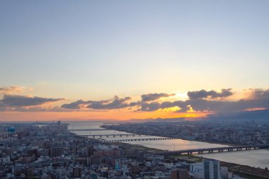 gece görünümü, Japonya Osaka kenti ışıklar
