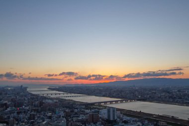 gece görünümü, Japonya Osaka kenti ışıklar