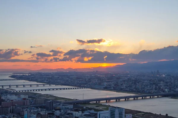 大阪市景观夜景 — 图库照片